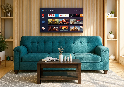 Blue Sofa, Smart TV 40 Inch and Center Table Combo 